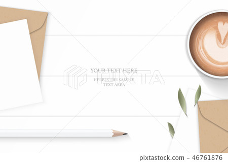 Flat lay top view elegant white paper composition 46761876