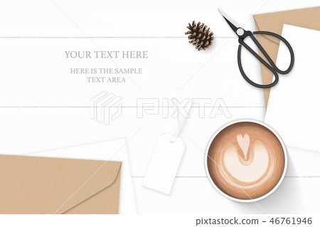 Flat lay top view elegant white paper composition 46761946
