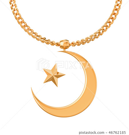 Star and crescent symbol on golden chain 46762185