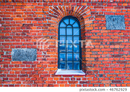 Old red brick wall texture background with window inside 46762929