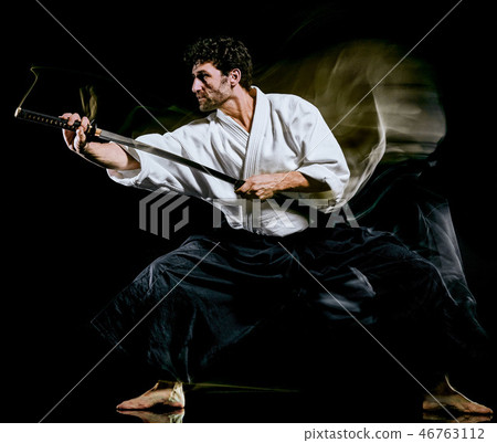 Iaido Kenjutsu bodoka man isolated black background Iaido Kenjutsu bodoka man isolated black background 46763112