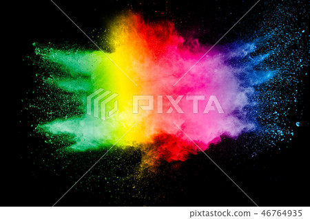 Color powder explosion.Colorful dust splashing. 46764935