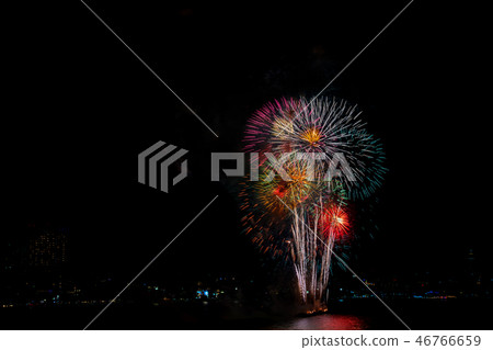 Colorful fireworks of various colors at night 46766659