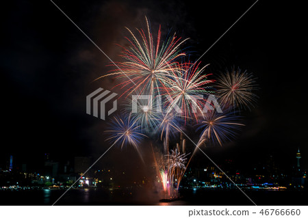 Colorful fireworks of various colors at night 46766660
