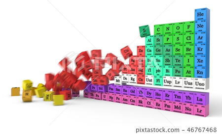 periodic table concept with falling cubes. 3d illustration with motion blur periodic table concept with falling cubes. 3d illustration with motion blur 46767468