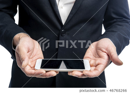 Businessman holding smart phone with blank screen Businessman holding smart phone with blank screen 46768266