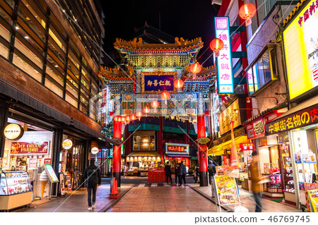 神奈川县 横滨唐人街 夜景 图库照片