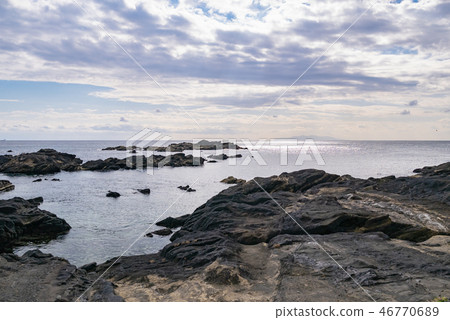 A seascape of the Miura Peninsula, showing the cliffs and harbor of Jogashima Island in Kanagawa Prefecture. A seascape of the Miura Peninsula, showing the cliffs and harbor of Jogashima Island in Kanagawa Prefecture. 46770689