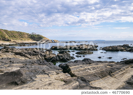 A spectacular view of the coast overlooking the sandy beaches and rocky areas of Jogashima Island in Kanagawa Prefecture. A spectacular view of the coast overlooking the sandy beaches and rocky areas of Jogashima Island in Kanagawa Prefecture. 46770690