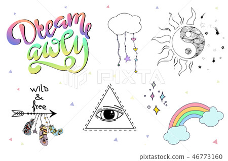 Set of hand drawn Boho design elements Set of hand drawn Boho design elements 46773160