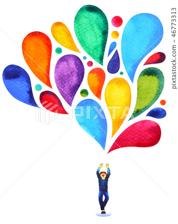 happy boy power mind colorful balloon watercolor 46773313