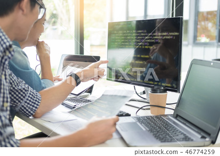 Asian team Outsource Developer Looking Screen Programming Code W 46774259