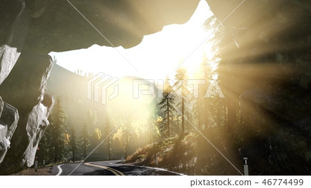 rocky road tonel in mountain at sunset 46774499