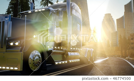 Truck on the road at sunset Truck on the road at sunset 46774500