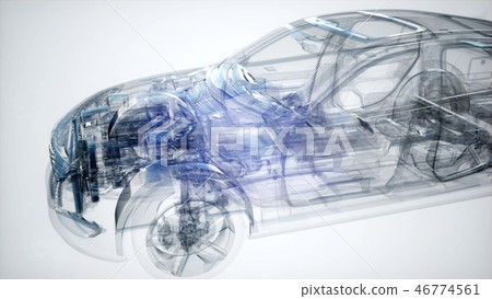 Holographic animation of 3D wireframe car model 46774561