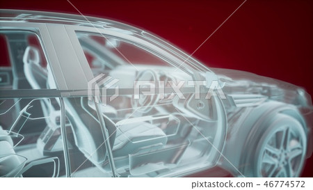 Holographic animation of 3D wireframe car Holographic animation of 3D wireframe car 46774572