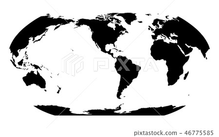 World Map in Robinson Projection. Americas centered. Solid black land silhouette. Vector 46775585