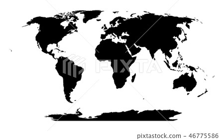 World Map in Robinson Projection. Solid black land silhouette. Vector illustration 46775586