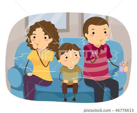 Stickman Kid Boy Family Smoking Illustration 46776613