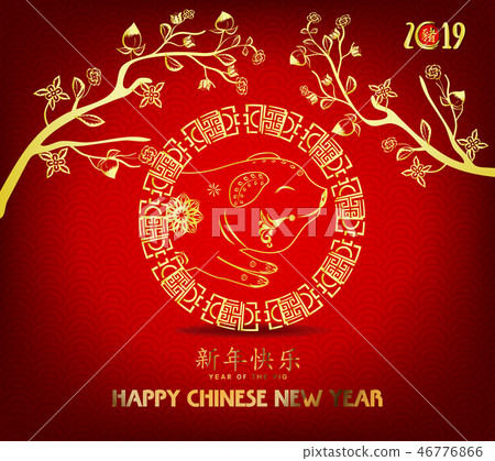 Happy chinese new 2019 year, year of the pig. Pig Happy chinese new 2019 year, year of the pig. Pig 46776866