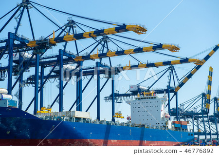 Heavy machinery for unloading at Long Beach Harbor (look from the sea side) 46776892