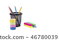 Colored pencils in a case, markers. colored tape on white background 46780039