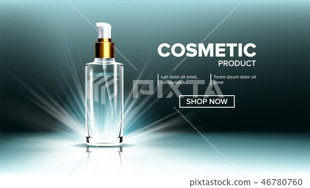 Cosmetic Glass Branding Background Vector. Spa, Makeup. Soft Spray. Bottle. 3D Isolated Transparent 46780760