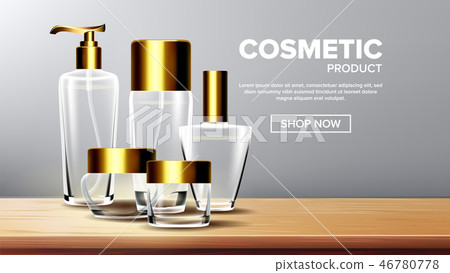 Cosmetic Glass Product Vector. Medical Moisturizer. Luxury, Fashion. Bottle. Jar. 3D Isolated 46780778
