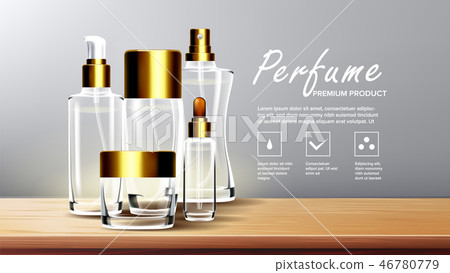 Cosmetic Glass Packaging Vector. Spa, Makeup. Soft Spray. Perfume, Essence. Facial Lotion. Bottle 46780779