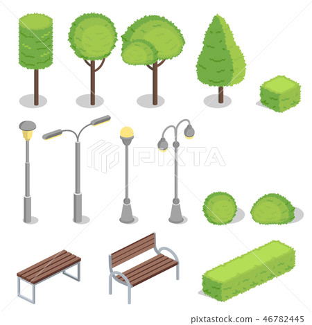 Park elements 3D isometric illustration Park elements 3D isometric illustration 46782445