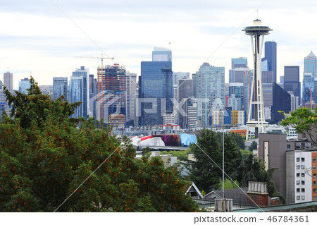 Seattle, Washington skyline with a cloudy sky 46784361
