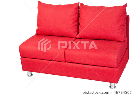 Double sofa upholstered in red fabric on white 46784505