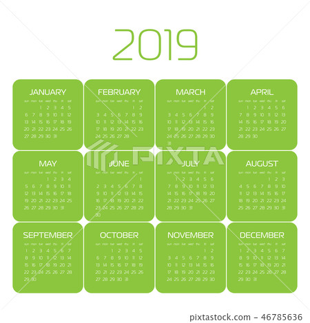 Vector calendar - Year 2019. Week starts from Sunday. Simple flat vector illustration Vector calendar - Year 2019. Week starts from Sunday. Simple flat vector illustration 46785636