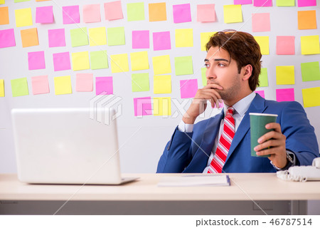 Young handsome man in conflicting priorities concept Young handsome man in conflicting priorities concept 46787514
