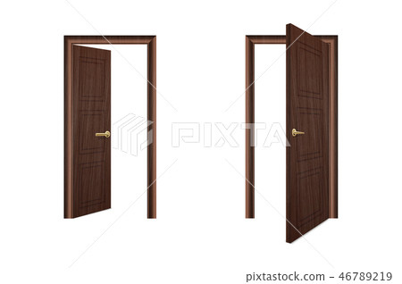 Vector Realistic Different Opened and Closed White Wooden Door Icon Set Closeup Isolated on Brown Vector Realistic Different Opened and Closed White Wooden Door Icon Set Closeup Isolated on Brown 46789219