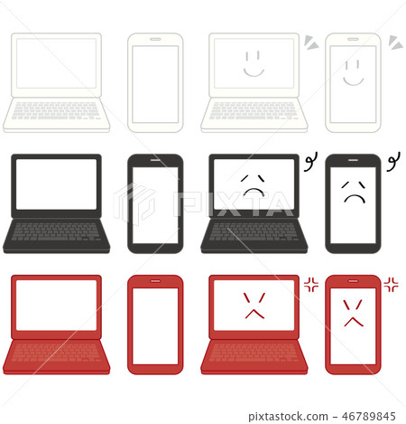 PC和智能手機黑色和白色紅色的臉 PC和智能手機黑色和白色紅色的臉 46789845