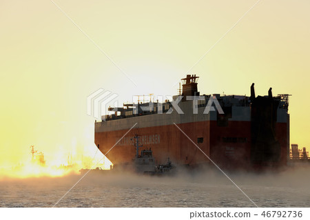 Entry of a car carriers Sunrise in early January Hitachi Port Ibaraki Prefecture Hitachi City 46792736