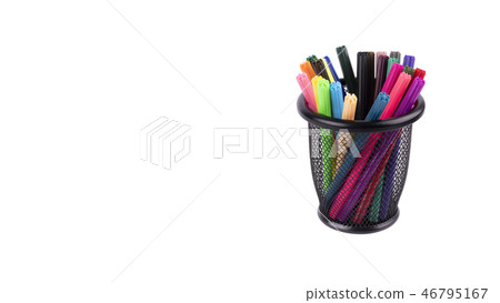 Set of felt-tip pens of different colors in holder isolated Set of felt-tip pens of different colors in holder isolated 46795167
