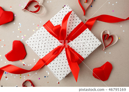 Valentines day concept with red origami paper Valentines day concept with red origami paper 46795169