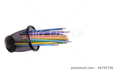 Colored pencils in a pencil case on white background Colored pencils in a pencil case on white background 46795746