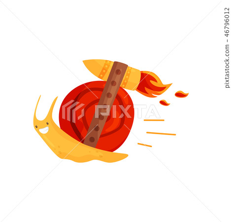 Funny fast snail, cute mollusk cartoon character with turbo speed booster vector Illustration on a Funny fast snail, cute mollusk cartoon character with turbo speed booster vector Illustration on a 46796012