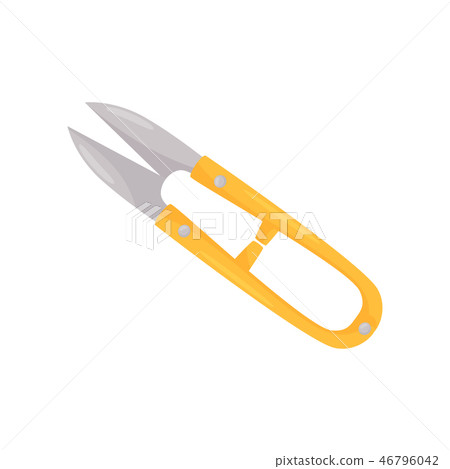 Flat vector icon of steel thread clippers with bright yellow handle. Professional working instrument 46796042