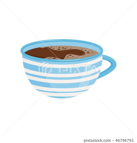 Mug of tea or coffee. Tasty beverage. Delicious hot dink. Bright blue ceramic cup with white stripes Mug of tea or coffee. Tasty beverage. Delicious hot dink. Bright blue ceramic cup with white stripes 46796791