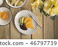 poached apples & fresh orange with chocolate sauce 46797739