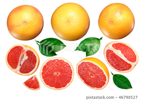 Grapefruit whole and sliced, leaves, top, paths Grapefruit whole and sliced, leaves, top, paths 46798527