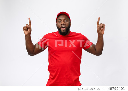 African american man over isolated background surprised with an idea or question pointing finger 46799401