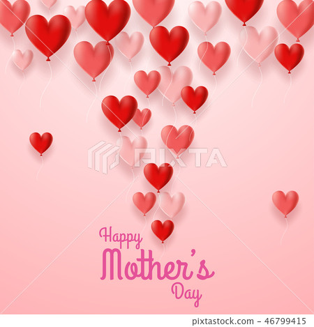 Happy Mother's Day card with hearts balloon backgr 46799415