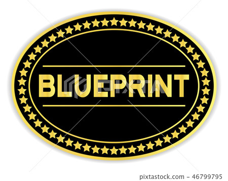 Black and gold oval sticker in word blueprint 46799795
