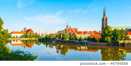 Panorama of Cathedral Island and its reflection in the river, Wroclaw, Poland Panorama of Cathedral Island and its reflection in the river, Wroclaw, Poland 46799889