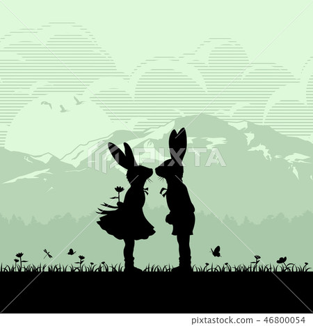 Silhouette of loving couple bunnies Silhouette of loving couple bunnies 46800054